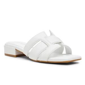 Anne Klein Loyal Square Toe Slide Flat sandals white - 6.5